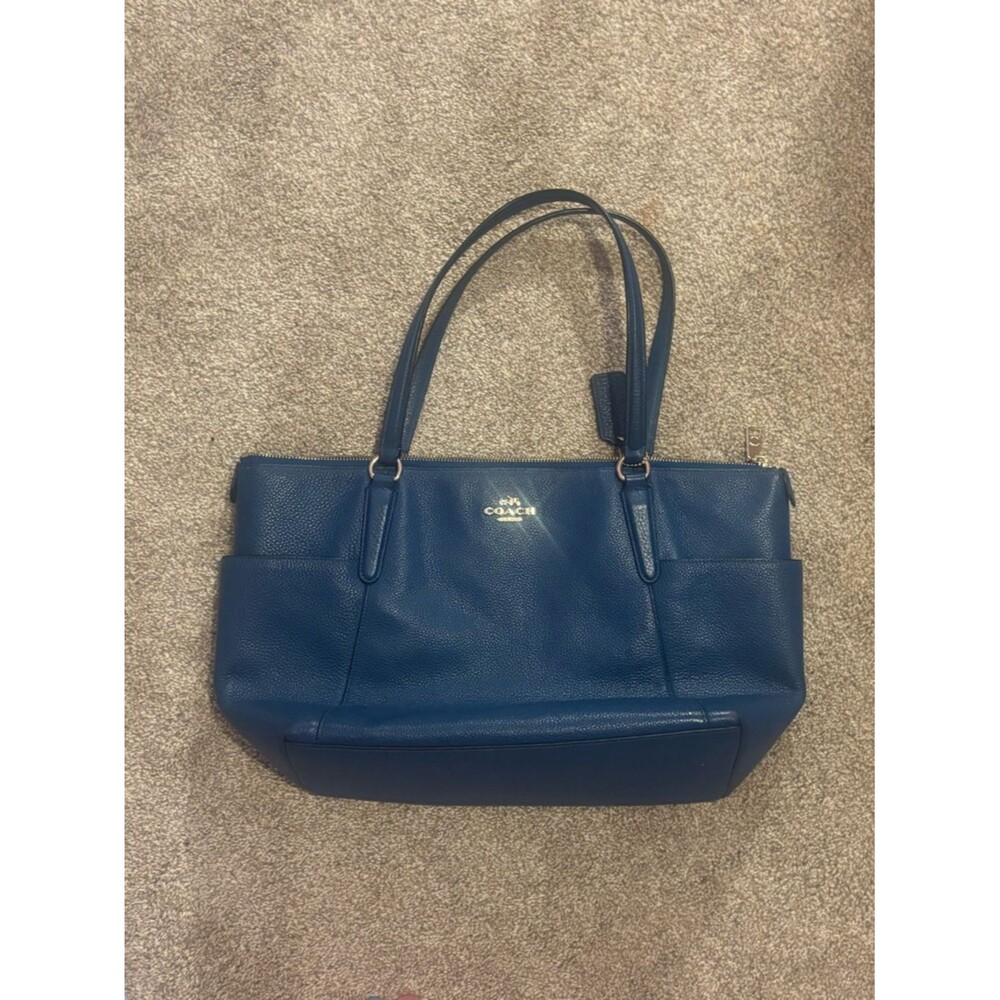 Coach Pebbled Leather Tote Bag in Teal/Blue